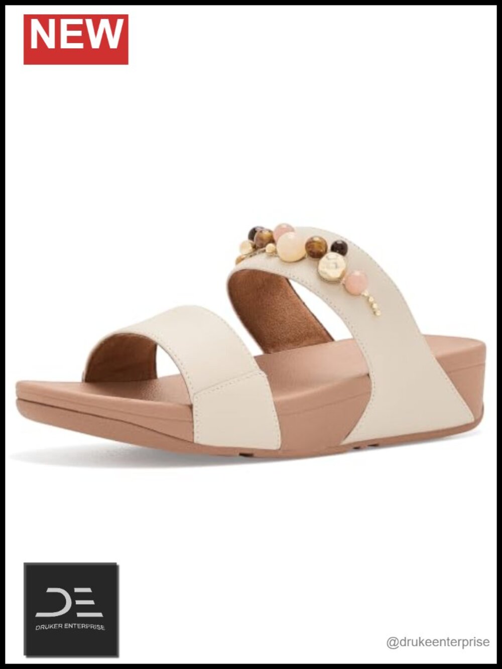 Womens FitFlop Lulu Beaded Leather Slides Wedge Sandals